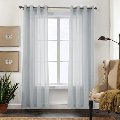 CUCRAF Transparente Gardinen mit Ösen - Wohnzimmer & Schlafzimmer, H225 x B140cm 2er Set Transluzente Vorhänge Grau Blau, Unifarbene Pflegeleichte und Knitterfreie Vorhänge in Leinenoptik