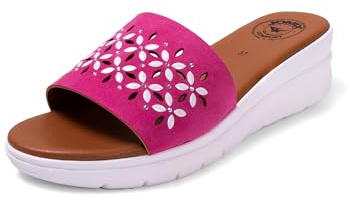 JOMIX Chanclas Mujer Cuña Sandalias Mujer Verano Brillantes Fabricadas en Italia Chanclas Mujer Piel Sandalias Mujer Comodas Piscina Playa Mar, Fucsia, 38 EU