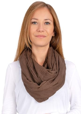 Weicher und leichter Damen Loop Schal Uni Farben Rundschal Ganzjahres Schal Schlauchschal Accessoires - Carina (P7 braun)