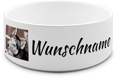 PhotoFancy® - Personalisierter Futternapf mit eigenem Foto und Namen oder Text Bedruckt - Für Hunde - Napf, Hundenapf, Wassernapf selbst gestalten - Design: Layout 1 - Variante: Groß 950 ml