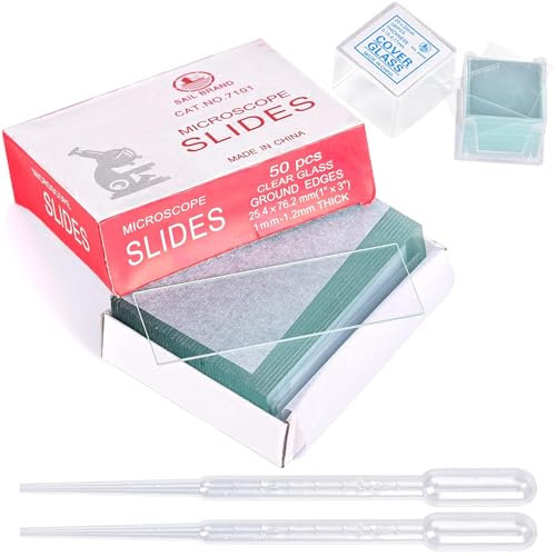 50 Stück Vorgereinigte Mikroskop Objektträg 76x25 mm,und 100 Stück Mikroskop-Deckgläser 20x20 mm,mit Tropfer,Microscope Slides für Biologieunterricht und Probenpräparation
