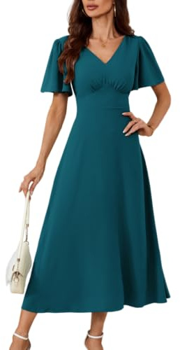 GRACE KARIN Abito Donna Scollo V Maniche Corte a Volant Schiena Quadrata Vestito Linea A Casual Elegante