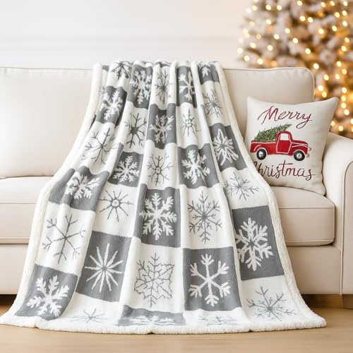 EAQ Kuscheldecke Flauschig Weihnachts Sherpa Decke Flanell Sofaüberwurf Decke Sofadecke Doppelgesicht Extra Weich Wohnzimmer Sofaüberwurf Couchdecke für Bett Sofa (Weihnachts grau, 150x200cm)