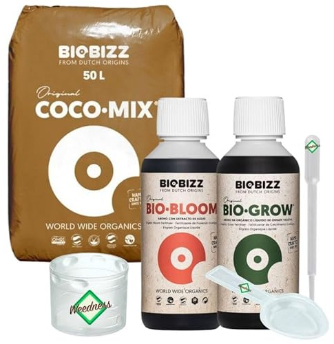 Weedness BioBizz Coco Mix 50 Liter + Dünger Set - Kokoserde gepresst Blumenerde Substrat Kokos Anzuchterde Grow