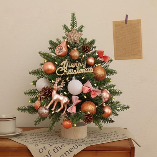 Mini-Weihnachtsbaum mit Lichtern, künstlicher dekorativer Weihnachtsbaum, Feiertags-Schreibtisch-Ornament, Heimdekoration, Partygeschenk (Rosa, 45 x 12,5 x 12,5 cm)