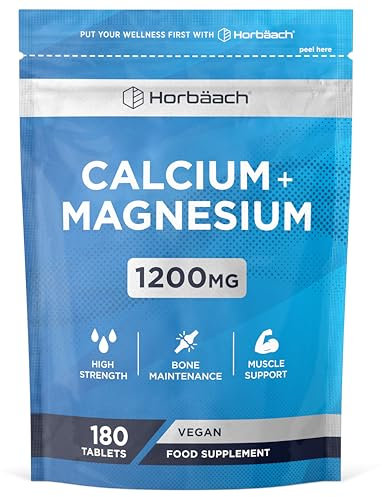 Calcium and Magnesium Tablets 1200mg | High Strength Calcium & Magnesium Complex | 180 Vegan Tablets | by Horbaach