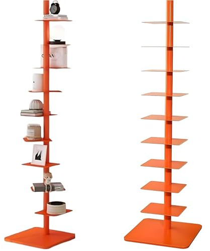 BYGSBKDP Spine Tower Bookcase - Modern - Metal - 10 Shelves - vertical -Adjustable - Space-Saving - Ideal for Home Office, Living Room, Dining Room, Bedroom Tall Bookcases for Small Spaces (Orange)
