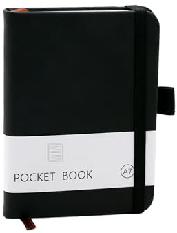 CiciIng Notizbuch Klein A7, Taschennotizbuch mit Gummizugverschluss, Mini Notizbücher mit Stifthalter, Taschen Journal Notizblock für Schule Büroarbeiten (Schwarz)