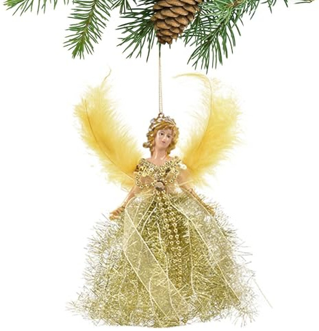 Rrlihjgu Colgante de árbol de Navidad, adorno de ángel para árbol de Navidad, colgante de árbol de Navidad de ángel, con ala de plumas, decoración superior de árbol de Navidad, adorno de ángel volador