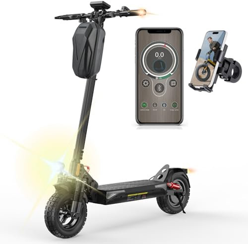 E Scooter mit Straßenzulassung, 10 Zoll Offroad Luftreifen mit Doppeltem Stoßdämpfungssystem, Akku 12,5 Ah 60–70 km Reichweite, LCD-Instrumententafel, Max Tragfähigkeit 150 kg, Smart APP Handyhalter