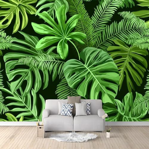 Papier Peint Intissé Feuilles Tropicales Fougère Monstera 200 x 140 cm Papier Peint Photo Panoramique, Poster Geant Mural Personnalisé 3D, pour Salon Cuisines Chambre Adulte Enfant Décor Murale