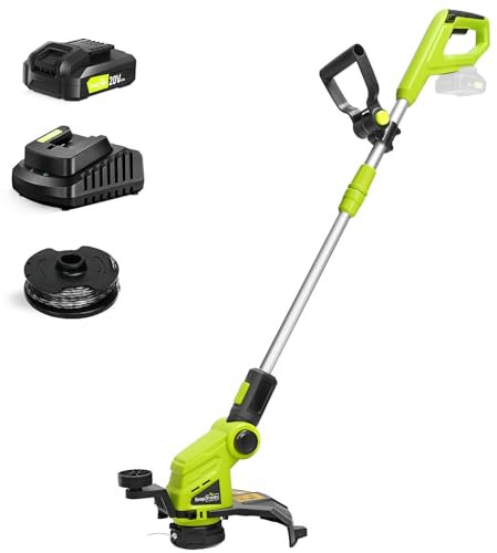 SnapFresh Coupe-Bordures Dresse-Bordures à Fil Diam. de Coupe 30,5 cm Électrique 20V Débroussailleuse sans Fil avec Batterie, 2 Bobines de Fil 2mm x 4.5m, Tube Télescopique, Poignée Réglable