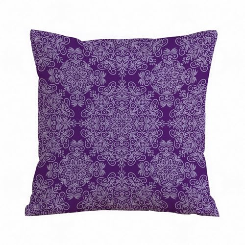 ERRTU Kissenbezug 40x40 cm, Lila Mandala, klassischen Stil viktorianischen gewirbelten Blumenzweigen mit ETH,Dekokissen Kissenbezüge Deko Kissen Bezug Wohnzimmer Zierkissen für Sofa Stuhl Bett Garten