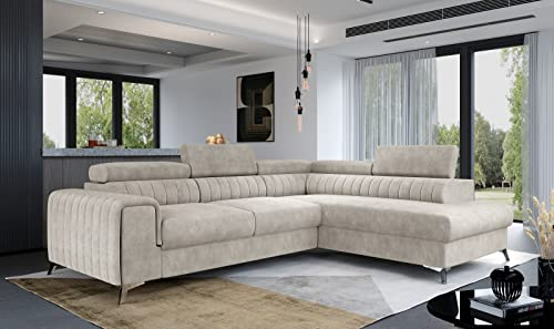 Generisch Couchgarnitur Sofa Sofagarnitur Laureen mit Schlaffunktion Bettkasten Wohnlandschaft Lau_ 27 in Dora 21 rechts