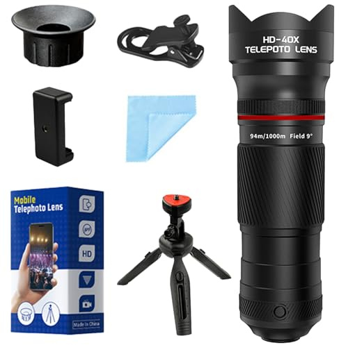 Yourelexit® 40X HD Telephoto Smartphone Camera Lens, 2-in-1 Mobile Photography Magnifier Lens Kit with Tripod and Universal Clip, External Phone Lens Compatible