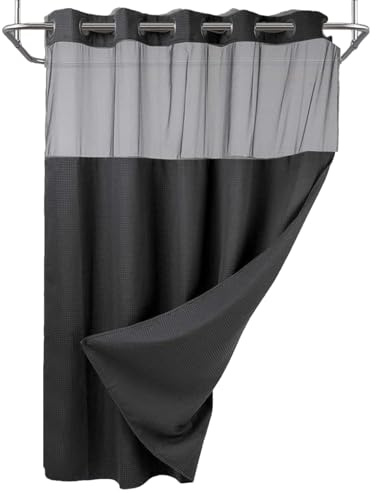 Drapes de ducha del hotel-Drapes de baño sin gancho de patrón de gancho, cortinas de ducha impermeables de doble capa-Drapes de ducha modernas al estilo del hotel para baños y apartamentos para el hog