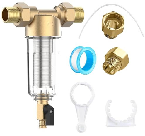 Backwash Filter, Pre-Filter, Domestic Waterworks - Water Filter Garden & House Connection, 1 Inch Spin Down Sediment Filter with 3/4 Inch Adapter, Rustproof Stainless Steel, Pre-Filter Garden Pump