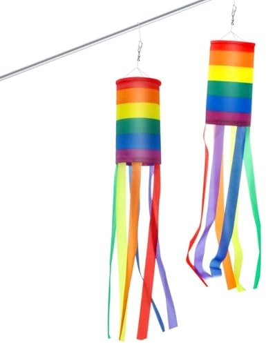 Voarge 2 PCS Regenbogen Windsack, Windsack für Draußen, 100 x 10cm, Winddicht und Regenfest, Windsack kann als Garten-, Balkon- oder Außendekoration Verwendet Werden