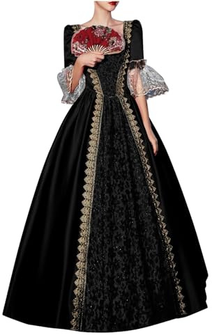 Abito da Sera Lungo Donna Medievale Vittoriano per Il Rinascimento per Carnevale Halloween Feste Principessa Palazzo Vestito Gotico Pizzo Vintage Costume da Regina Donna Sera Costume dell'800