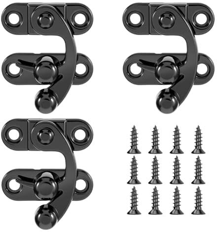 3 Pcs Antique Black Hook Hasp Latch Set, Cabinet Latch Zinc Alloy Construction Black Padlock Hasp Hook Lock for Jewelry Box, Cabinet, Toolbox, Suitcase