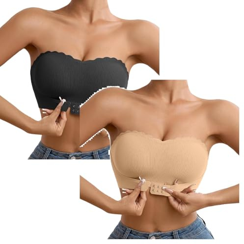 Generico 2 Paia Reggiseno Senza Spalline Donna Taglia Forte Reggiseno A Fascia Imbottito Push Up Invisibile Taglie Forti Multiuso con Ferretto Coppe Modellate