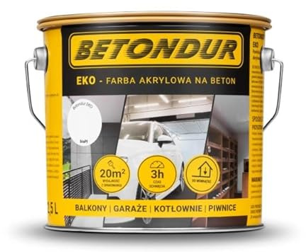 Betondur EKO – Vernice Ecologica per Cemento 2,5L – Bianca – Rivestimento Acrilico Protettivo per Interni ed Esterni – Resistente agli Agenti Atmosferici e all’Abrasione – Antipolvere
