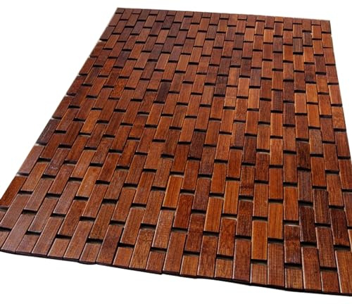 Tappetino da bagno ecologico in bambù naturale, ad asciugatura rapida, antiscivolo, con fori di drenaggio, non assorbente, 40 x 60 cm, ideale per bagno e sauna, colore: giallo