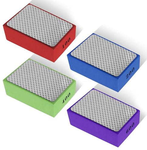 Diamant Schleifschwamm Set 4 Stück, Handpolierpads für Glas Keramik Fliesen Stein, Schleifpad zum Nass und Trockenschliff für Präzisionsbearbeitung und Polieren, 100# 200# 400# 600#