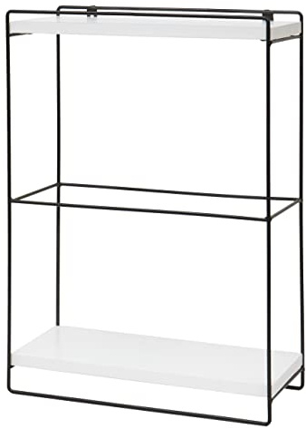 Berlinlodge Wandregal HxBxT 50x35x17cm Massiv-Holz Metall Industrial 2 Regalböden Weiß Hängeregal Regal Küchenregal schwebend Küche Wohnzimmer Schlafzimmer Flur Deko Büro einfache Montage