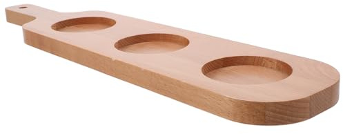 LIFKOME Bandeja de Madera Natural y Funcional con Asa con 3 Orificios para Copas, Soporte para Cerveza y Vino Diseño Rústico para Hoteles y Ktv