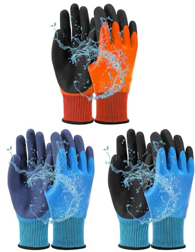 Vyuwast Lot de 3 paires de gants de jardinage imperméables ultra adhérents pour jardinage, construction, logistique, entreposage, activités de plein air