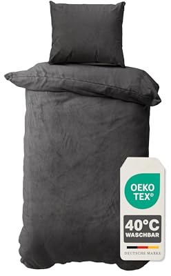 Devior Cashmere Touch Bettwäsche Winter 2-teilig, Anthrazit – 135x200 & 80x80 cm – Flauschig warme Bettwäsche für den Winter – Bettbezug flauschig mit Reißverschluss – Wendeoptik – Oeko-TEX®