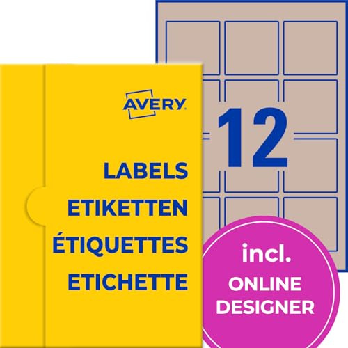 AVERY Zweckform Kraftpapier Etiketten (120 Aufkleber zum Bedrucken, 60x60mm auf A4, selbstklebend, Recycling Etiketten, nachhaltige Produktaufkleber) 10 Blatt, naturbraun