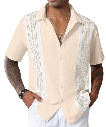 CTU Bowlingskjortor för män kortärmad vintage tryckt skjorta button down Hawaiian Holiday tröjor för män M-3XL, Khaki, XL