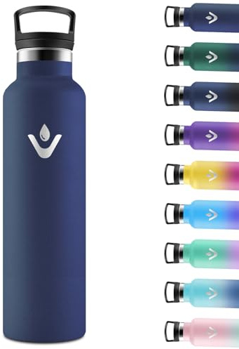 Motswedi Gourde Isotherme 1l, avec Paille, Bouteille Isotherme, Poignée de Transport, Thermos 1l, Anti-Fuite, Gourde Inox, Réutilisable, Thermos pour Sport, Voyage, Camping, Bleu Foncé