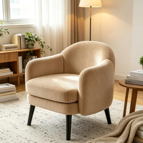 Bonnlo Sessel Gepolsterter Cocktailsessel, Moderner Loungesessel für Wohnzimmer, Lesesessel, Clubsessel, bis 113 kg belastbar, Schlafzimmer, Büro oder Wartebereich (Cord-Stoff, Khaki)