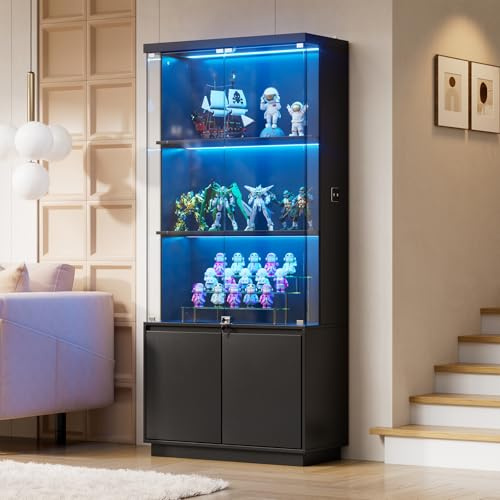 TWSOUL Vitrine, Glasvitrine mit LED-Beleuchtung und Bewegungssensor, 4-Lagen Vitrinenschrank, staubdicht, Glastüren, Sammlervitrine für Wohnzimmer, Schlafzimmer, Büro, 75x38x180cm