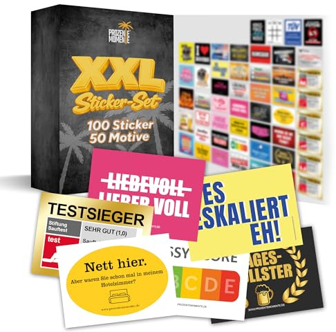 Großes Sticker Set XXL mit 50 Motiven, perfekt für jede Party, Malle Party, Festival Gadgets als Ballermann Malle Accessoires, Stickerset, Aufkleberset | 100 Stück (jedes Motiv 2x)