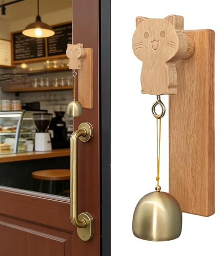 Türglocke – 15 cm große Holz-Katze, selbstklebend, Heimdekoration, Ladenbesitzer, Glocke, , Schlafzimmer, Restaurant, Café, Garten, Hof, Eingang