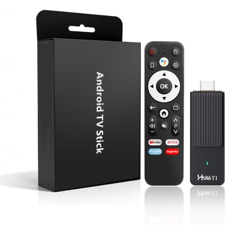 H86 T1 Android TV Stick 14.0, 4K Android Box Smart TV Stick with Voice Remote 2GB RAM 16GB ROM RK3518 Chip Dual WiFi2.4&5.8 WiFi6 BT5.0 HDR10 Support Video and Audio Black 2026 NEW