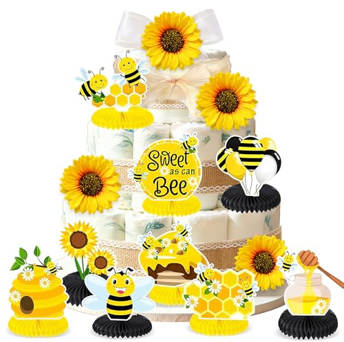 Honey Bee Baby Shower Diaper Cake Decorating Kit Party Supplies | Gender Reveal Decorations Baby Shower Gifts Cake Topper Sweet As Can Bee Party