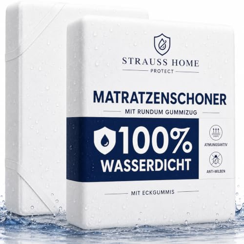 Strauss Home Matratzenschoner 90x200 cm Wasserdicht – Baumwolle mit Eckgummis, Atmungsaktiv, Waschbar, Nässeschutz, Milbenschutz & Allergikerfreundlich