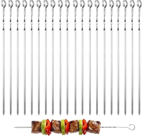 Zhcwldmi 20 Stück Schaschlikspieße 38 cm, Grillspieße, Kebab Spieße, Fleischspieße, Spiesse Grill Flach, Spieße aus Metall, für BBQ & Grillen