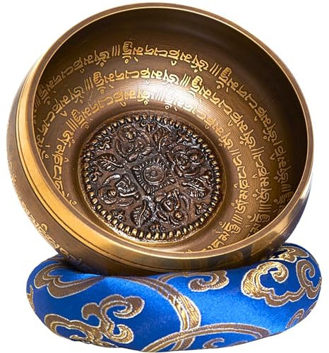 XL Klangschale aus Nepal – ebook - kunstvoll verziert - Tibetisches Set für Meditation – Yoga – Schule & Kita – Loktapapier Geschenkbox