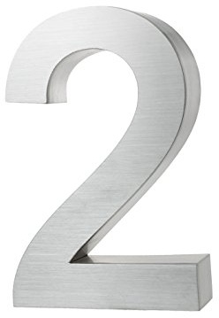 KOBERT GOODS Hochwertig Modern Gebürstet Edelstahl V2A Hausnummer 2 klassisch 3D-Effekt Design Wetterfest und Rostfrei inklusive Montage-Material Höhe 20cm Tiefe 3cm Groß für Haus und Gartenzaun
