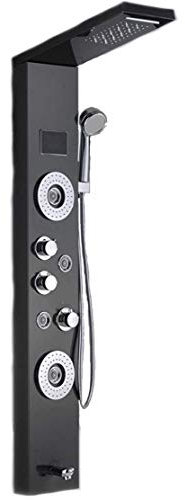 Pannello doccia a torre di alta qualità con 4 getti idromassaggio ed un indicatore di temperatura a LED Dotato di 5 funzioni Colore: Olio di Bronzo Lucidato