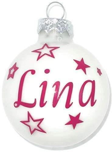 Weihnachtskugel mit Name aus Glas 6cm Wunschtext Weiß Glänzend Personalisierte Christbaumkugel