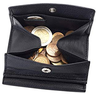 Kleine Wiener Geldbörse mit XXL Kleingeldfach Minibörse extra dünn mit RFID Schutz LEAS in Echt-Leder, schwarz 9,5x7,5x2cm (LxBxH) Mini-Edition