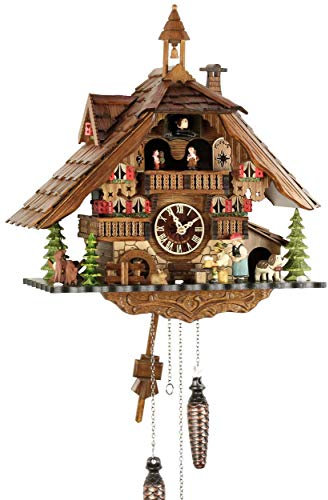 Eble Kuckucksuhr Kuckuckuhr Echtholz NEU batteriebetriebenes Quartzwerk Musik Kuckuckruf Schwarzwaldhaus 41cm- 25542