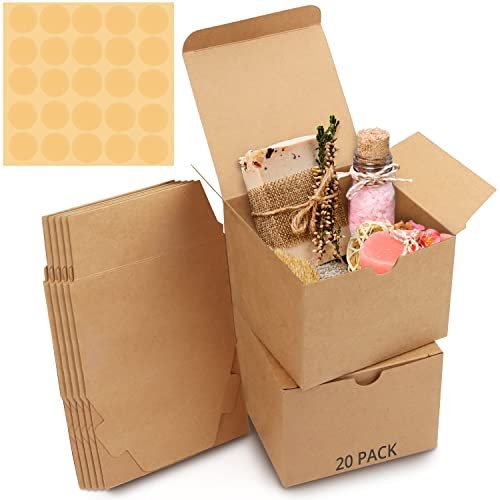 Belle Vous Karton Geschenkboxen Braun (20 Stk) - Schachteln 12 x 12 x 9 cm Pappschachteln mit Deckel - Kraftpapier Geschenk Box zum selber Aufbauen für Geschenke, Hochzeit, Party, Weihnachten